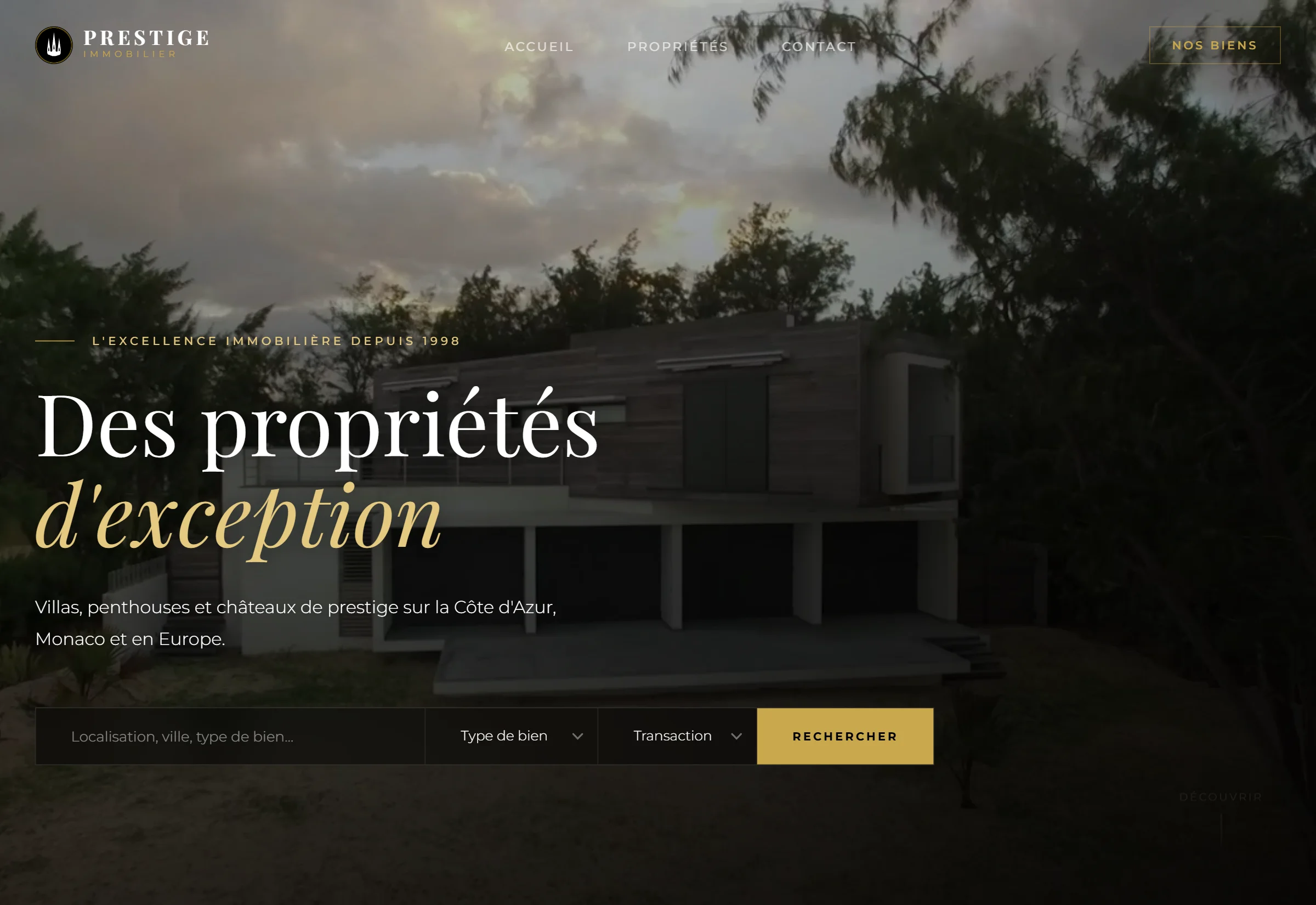 Site web sur-mesure pour Prestige Immobilier — projet ScrollEvent